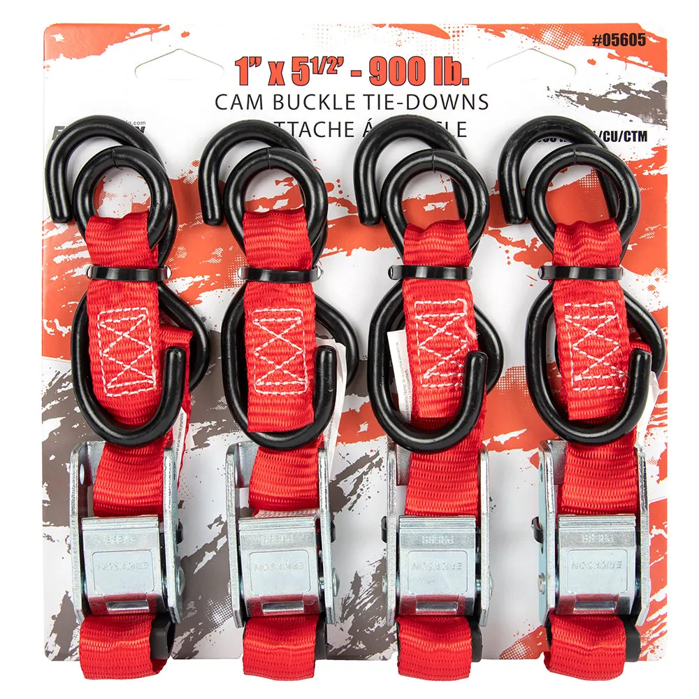 4-Pack 900lb Cam Buckle Tie Downs