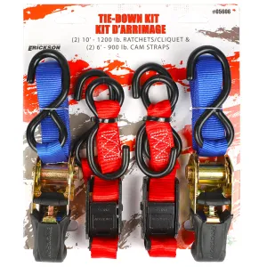 4-Pack Mixed Ratchet/Cam Tie Downs